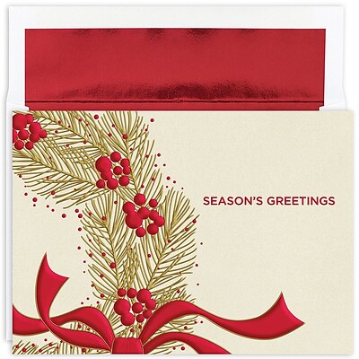 Great Papers!® Holiday Greeting Cards, Wreath With Berries, 7.875 x 5.625, 16 Cards/16 Foil-Lined Envelopes (895100)