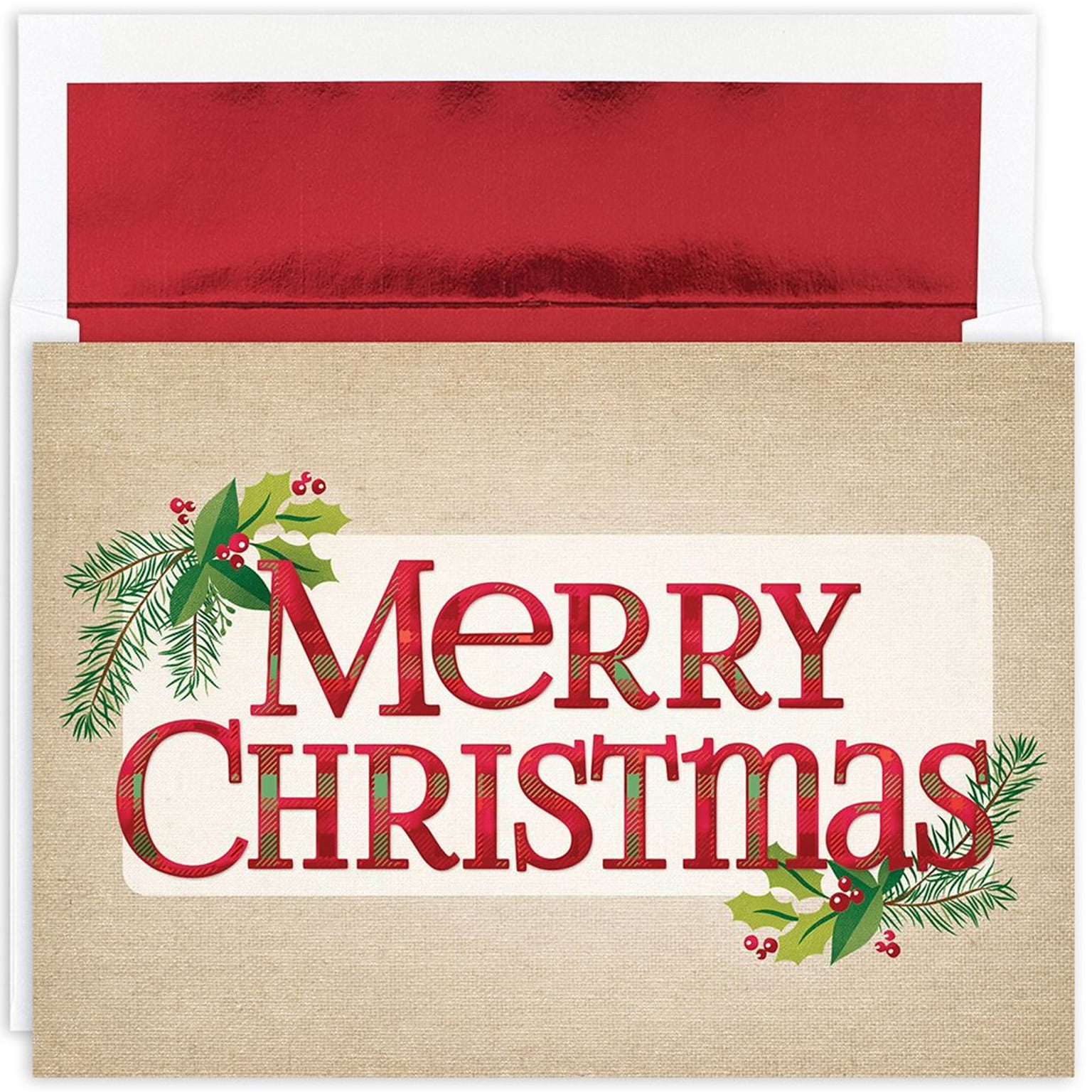 Great Papers!® Holiday Greeting Cards, Plaid Christmas Greetings, 7.875 x 5.625, 18 Cards/18 Foil-Lined Envelopes (902100)