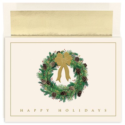 Great Papers!® Holiday Greeting Cards, Festive Wreath, 7.875" x 5.625", 16 Cards/16 Foil-Lined Envelopes (899900)