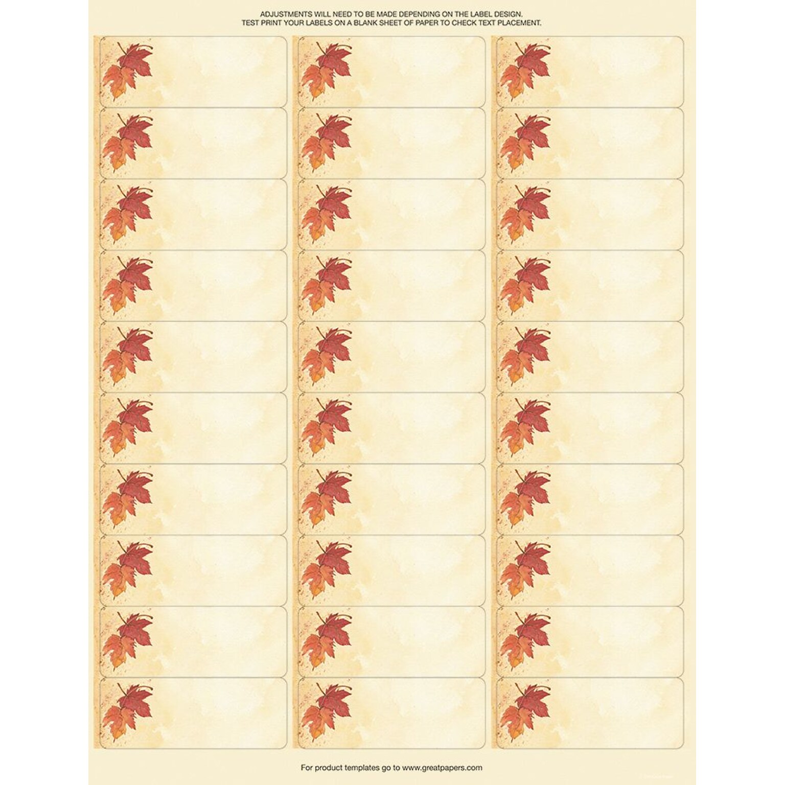 Great Papers!® Address Labels, Fall Leaves, 8.5 x 11 Sheets/120 1 x 2.625 Labels (2017004)