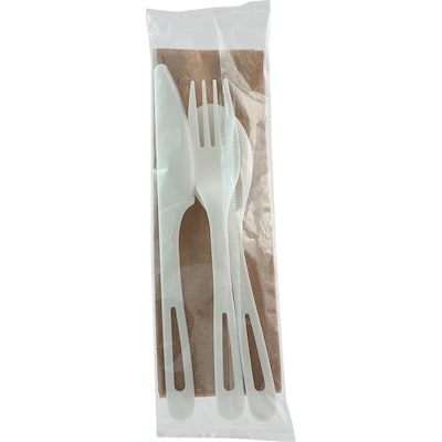 World Centric TPLA Cutlery Set, Knife/Fork/Spoon/Napkin, 6, White, 250/Carton