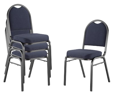 NPS 9200 Series Dome-Back Fabric Padded Stack Chair, Midnight Blue/Black Sandtex, 4 Pack (9254-BT/4)