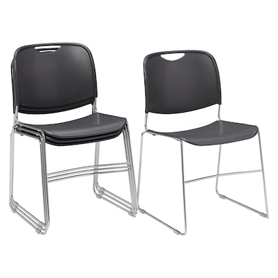 NPS 8500 Series Hi-Tech Ultra-Compact Plastic Seat/Back Stack Chair, Gunmetal/Chrome, 4 Pack (8502/4