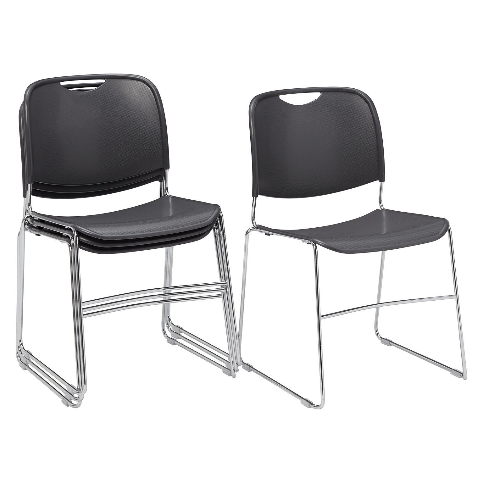 NPS 8500 Series Hi-Tech Ultra-Compact Plastic Seat/Back Stack Chair, Gunmetal/Chrome, 4 Pack (8502/4)