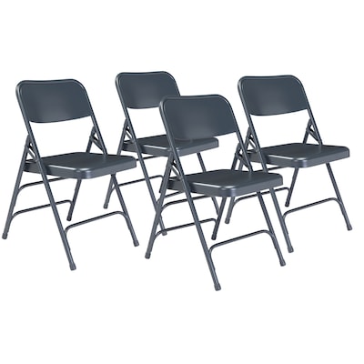 NPS 300 Series Premium All-Steel Triple Brace Double Hinge Folding Chairs, Char-Blue, 4 Pack (304/4)