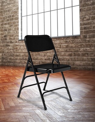 NPS 300 Series Premium All-Steel Triple Brace Double Hinge Folding Chairs, Black, 4 Pack (310/4)