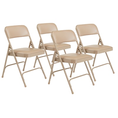 NPS 1200 Series Vinyl Padded Premium Folding Chairs, French Beige/Beige, 4 Pack (1201/4)