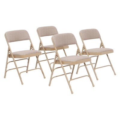 NPS 2300 Series Fabric Padded Triple Brace Double Hinge Premium Folding Chairs, Cafe Beige/Beige, 4