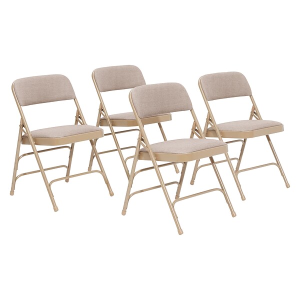 NPS 2300 Series Fabric Padded Triple Brace Double Hinge Premium Folding Chairs, Cafe Beige/Beige, 4 Pack (2301/4)
