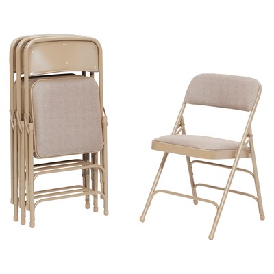 NPS 2300 Series Fabric Padded Triple Brace Double Hinge Premium Folding Chairs, Cafe Beige/Beige, 4