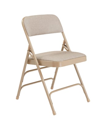 NPS 2300 Series Fabric Padded Triple Brace Double Hinge Premium Folding Chairs, Cafe Beige/Beige, 4 Pack (2301/4)