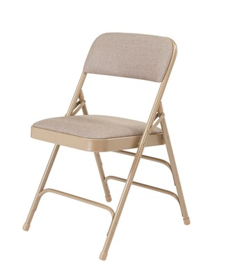 NPS 2300 Series Fabric Padded Triple Brace Double Hinge Premium Folding Chairs, Cafe Beige/Beige, 4 Pack (2301/4)