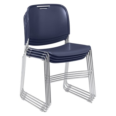 NPS 8500 Series HI-Tech Ultra-Compact Plastic Seat/Back Stack Chair, Navy Blue/Chrome, 4 Pack (8505/4)