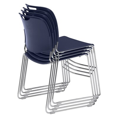 NPS 8500 Series HI-Tech Ultra-Compact Plastic Seat/Back Stack Chair, Navy Blue/Chrome, 4 Pack (8505/4)
