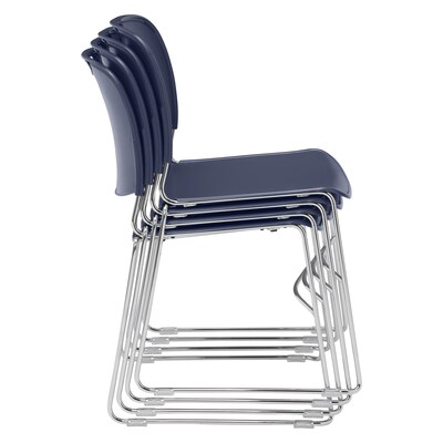 NPS 8500 Series HI-Tech Ultra-Compact Plastic Seat/Back Stack Chair, Navy Blue/Chrome, 4 Pack (8505/4)