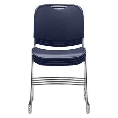NPS 8500 Series HI-Tech Ultra-Compact Plastic Seat/Back Stack Chair, Navy Blue/Chrome, 4 Pack (8505/4)