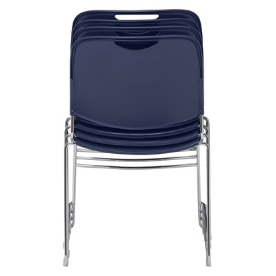NPS 8500 Series HI-Tech Ultra-Compact Plastic Seat/Back Stack Chair, Navy Blue/Chrome, 4 Pack (8505/4)