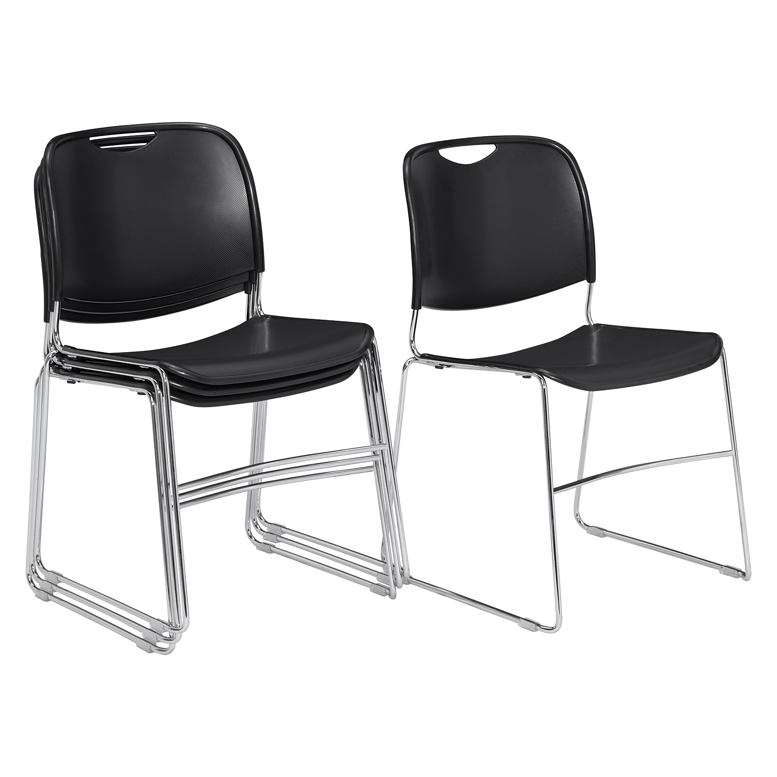 NPS 8500 Series HI-Tech Ultra-Compact Plastic Seat/Back Stack Chair, Black/Chrome, 4 Pack (8510/4)