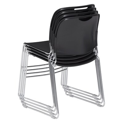 NPS 8500 Series HI-Tech Ultra-Compact Plastic Seat/Back Stack Chair, Black/Chrome, 4 Pack (8510/4)