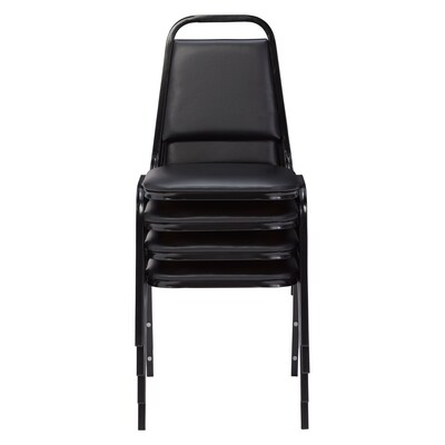 NPS 9100 Series Standard Vinyl Upholstered Padded Stack Chairs, Panther Black/Black, 4 Pack (9110-B/4)