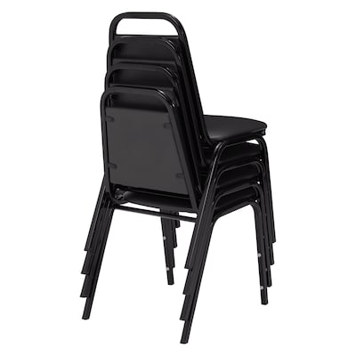 NPS 9100 Series Standard Vinyl Upholstered Padded Stack Chairs, Panther Black/Black, 4 Pack (9110-B/4)