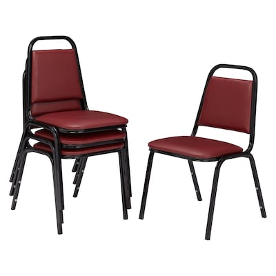 NPS 9100 Series Standard Vinyl Upholstered Padded Stack Chairs, Pleasant Burgundy/Black, 4 Pack (910