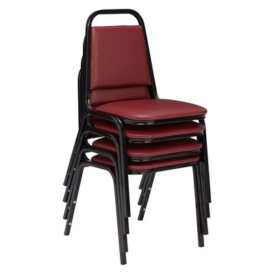 NPS 9100 Series Standard Vinyl Upholstered Padded Stack Chairs, Pleasant Burgundy/Black, 4 Pack (910