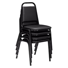 NPS 9100 Series Standard Vinyl Upholstered Padded Stack Chairs, Panther Black/Black, 4 Pack (9110-B/