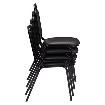 NPS 9100 Series Standard Vinyl Upholstered Padded Stack Chairs, Panther Black/Black, 4 Pack (9110-B/4)