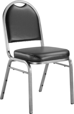 NPS 9200 Series Dome-Back Vinyl Padded Stack Chair, Panther Black/Silvervein, 4 Pack (9210-SV/4)