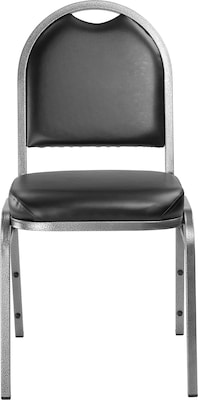 NPS 9200 Series Dome-Back Vinyl Padded Stack Chair, Panther Black/Silvervein, 4 Pack (9210-SV/4)
