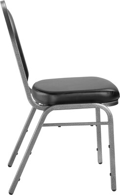 NPS 9200 Series Dome-Back Vinyl Padded Stack Chair, Panther Black/Silvervein, 4 Pack (9210-SV/4)