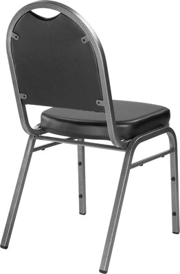 NPS 9200 Series Dome-Back Vinyl Padded Stack Chair, Panther Black/Silvervein, 4 Pack (9210-SV/4)