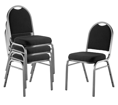 NPS 9200 Series Dome-Back Fabric Padded Stack Chair, Ebony Black/Silvervein, 4 Pack (9260-SV/4)