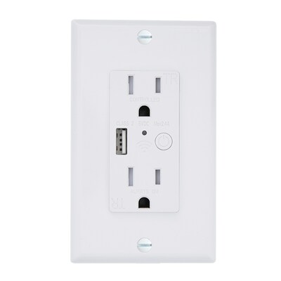 Energizer Connect Wi-Fi Smart In-Wall Power Outlet Receptacle with USB Port (EWO3-1001-WHT)