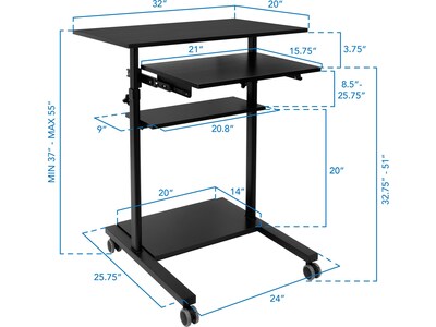 Mount-It! Mobile 32"W Adjustable Standing Desk, Black (MI-7998B)