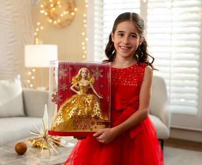 Mattel 2020 Holiday Plastic Barbie Doll Blonde Long Hair, Gold (GNR92)