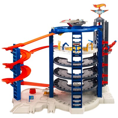 Mattel Hot Wheels Super Ultimate Garage Play Set 4 Cars and 1 Jet Plane, Blue (FML03)