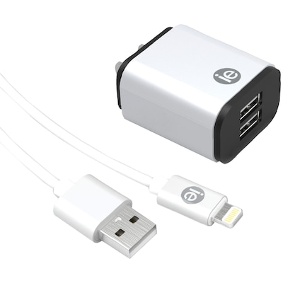 iEssentials 2.4-Amp Dual USB Wall Charge with Lightning to USB-A Cable, White, 4ft (IEN-ACL-22A)