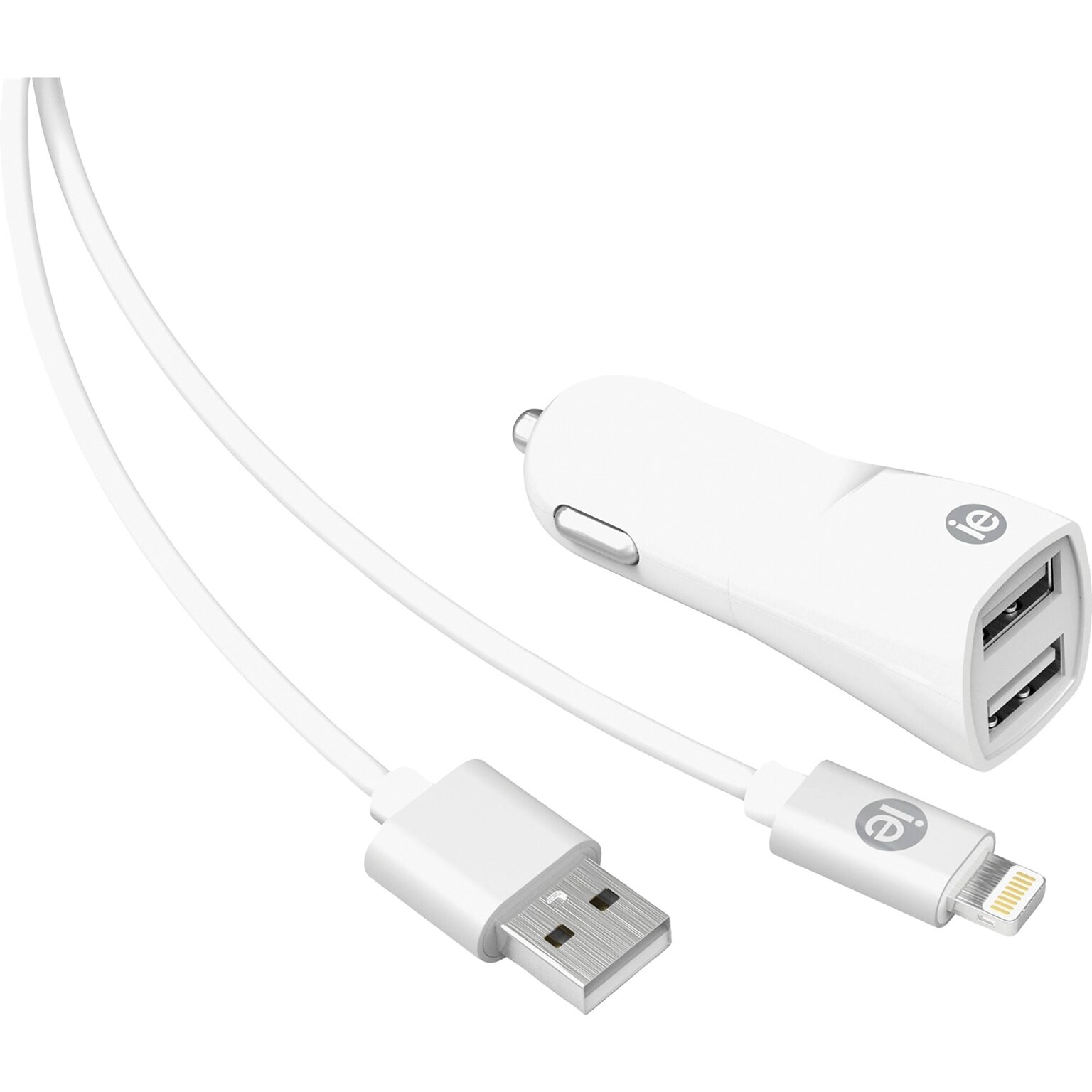 iEssentials 2.4-Amp Dual-USB Car Charger with USB-A Lightning Cable, White, 4ft (IEN-PCL-22A)