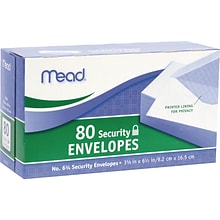 Mead #6-3/4 Security Envelopes, 3-5/8 x 6-1/2, White, 80 per Box (75212)