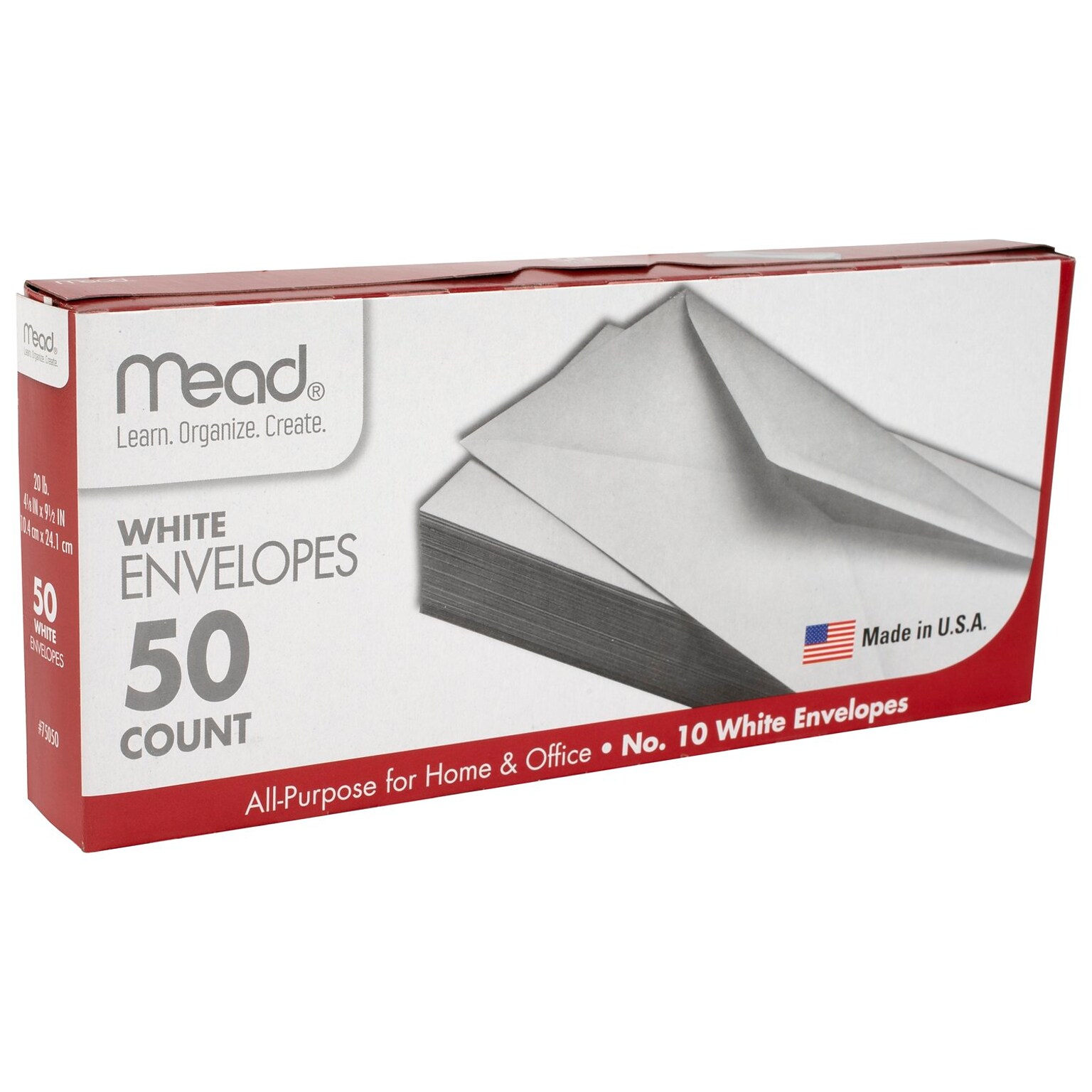 Mead #10 Envelopes, 4-1/8 x 9-1/2, White, 50 Pack (75050)