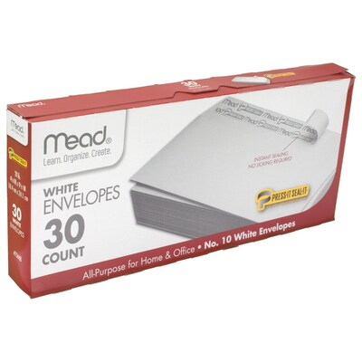 Mead #10 Envelopes, Self Adhesive, 4-1/4 x 9-1/8, White, 30 Count (75448)
