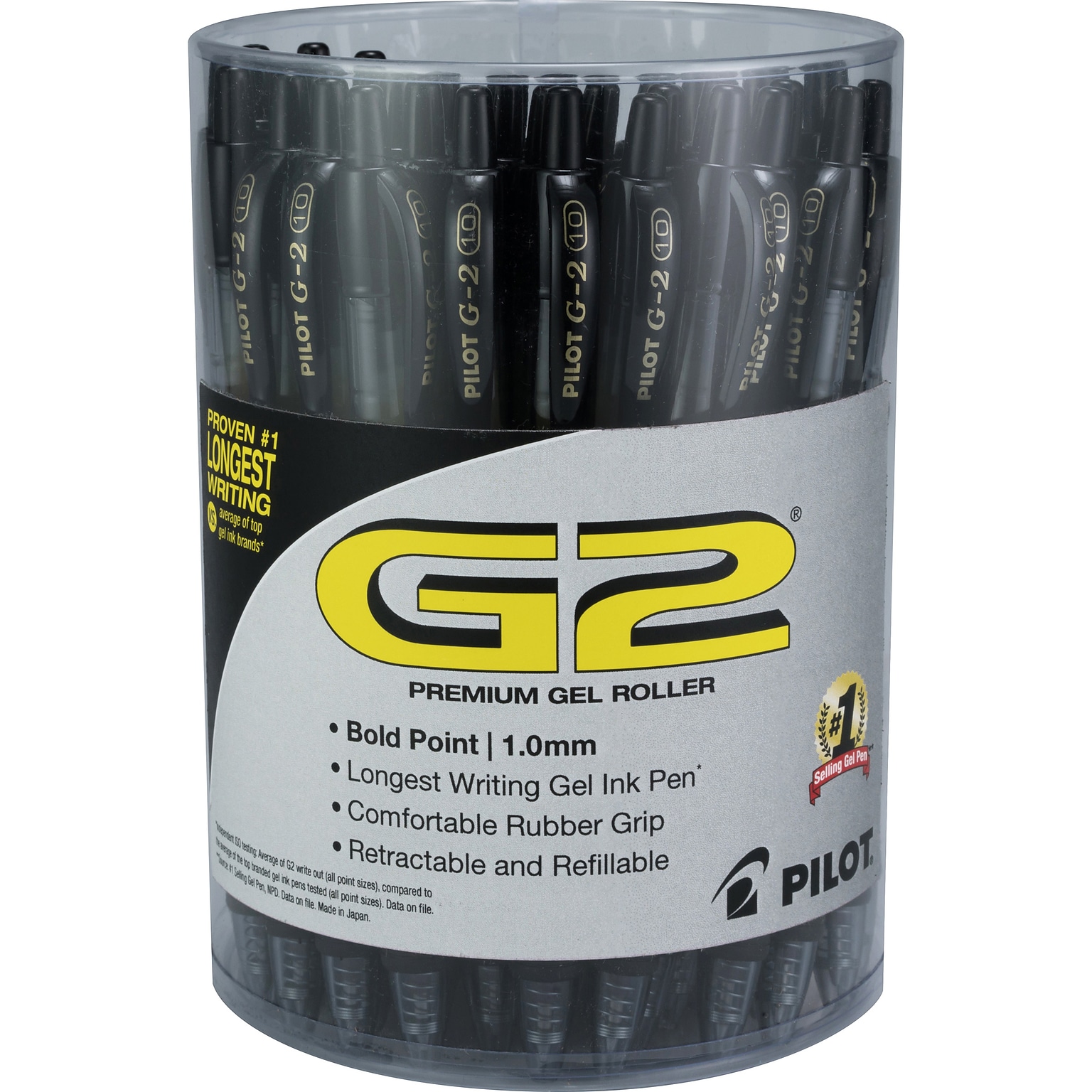 Pilot G2 Retractable Gel Pens, Bold Point, 1.0mm, Black Ink, 36/Pack (PIL84095)