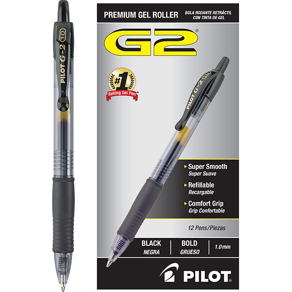 Pilot G2 Bold Pens, Premium Gel Pens, Bulk Pack of 10 Pilot G2 Pens, 5 Black G-2