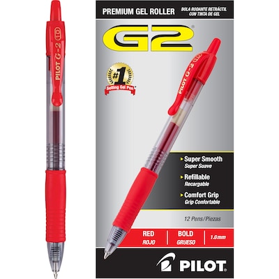 Pilot G2 Retractable Gel Pens, Bold Point, Red Ink, Dozen (31258)