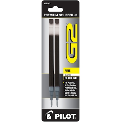 Pilot G2 Gel-Ink Pen Refill, Fine Tip, Black Ink, 2/Pack (77240)