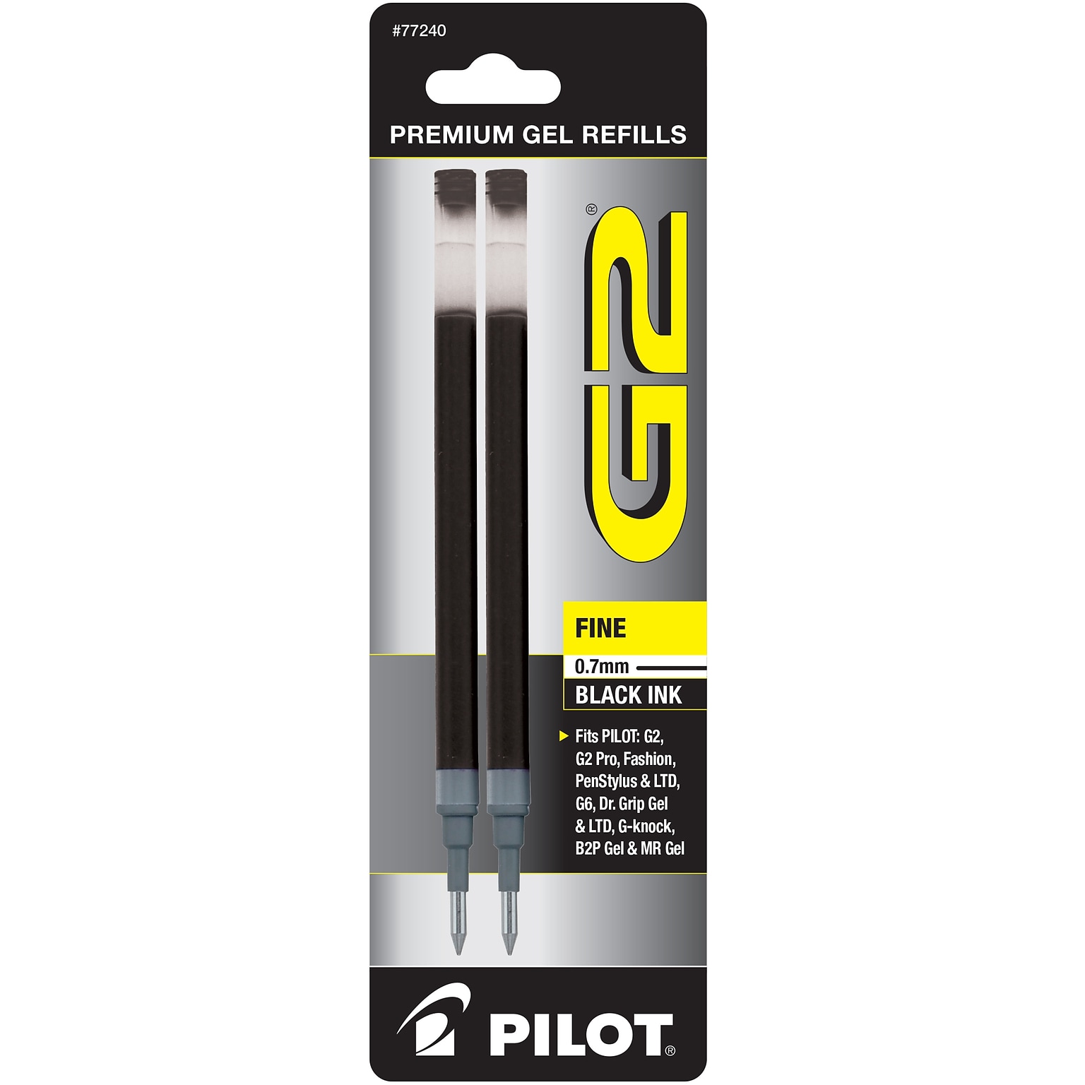 Pilot G2 Gel-Ink Pen Refill, Fine Tip, Black Ink, 2/Pack (77240)