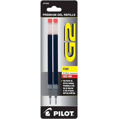 Pilot G2 Gel-Ink Pen Refill, Fine Tip, Red Ink, 2/Pack (77242)