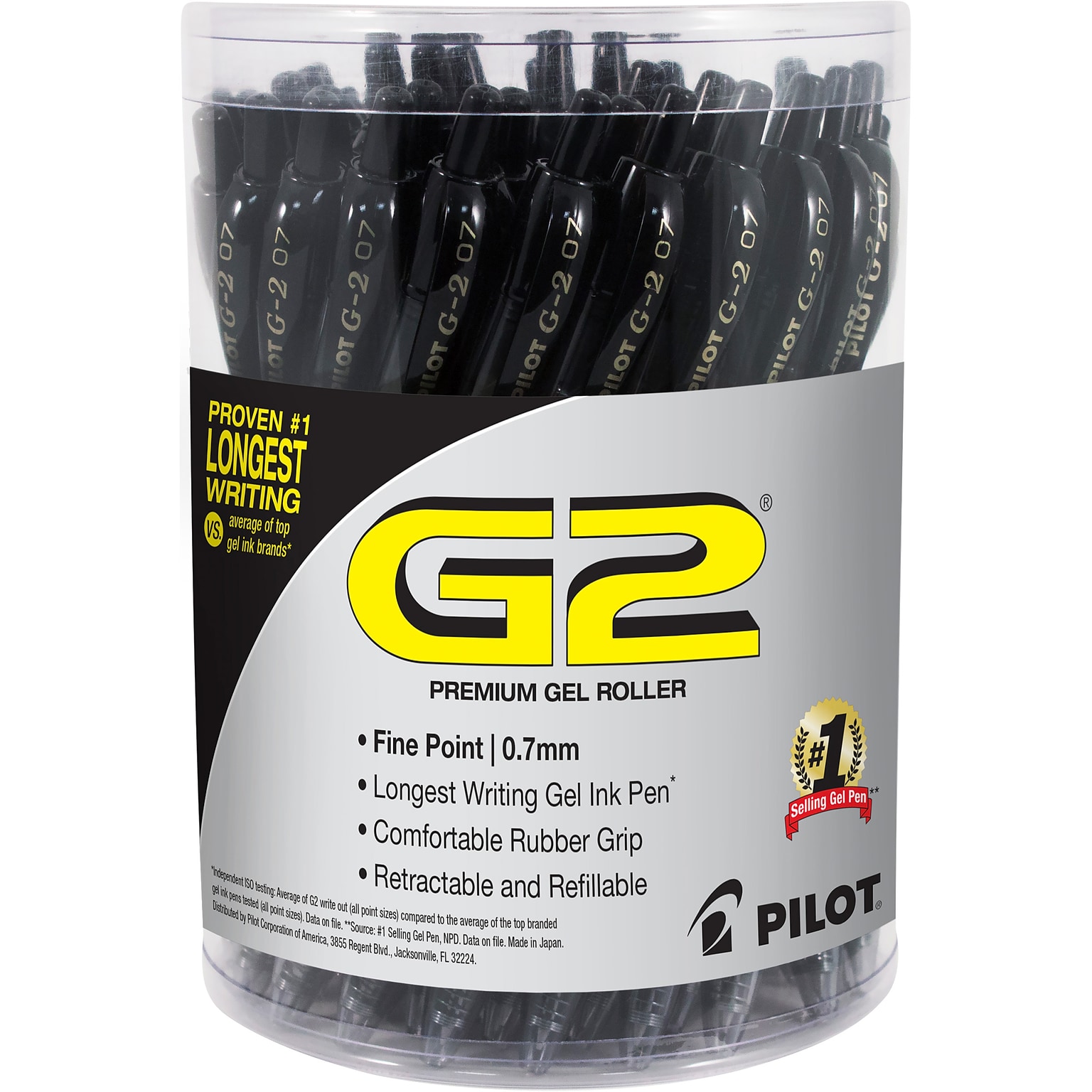 Pilot G2 Retractable Gel Pens, Fine Point, Black Ink, 36/Pack (84065)